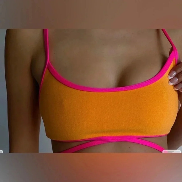 Frankie’s Bikinis Waco Terry Bralette Swim Top Size Small Orange - Picture 1 of 8
